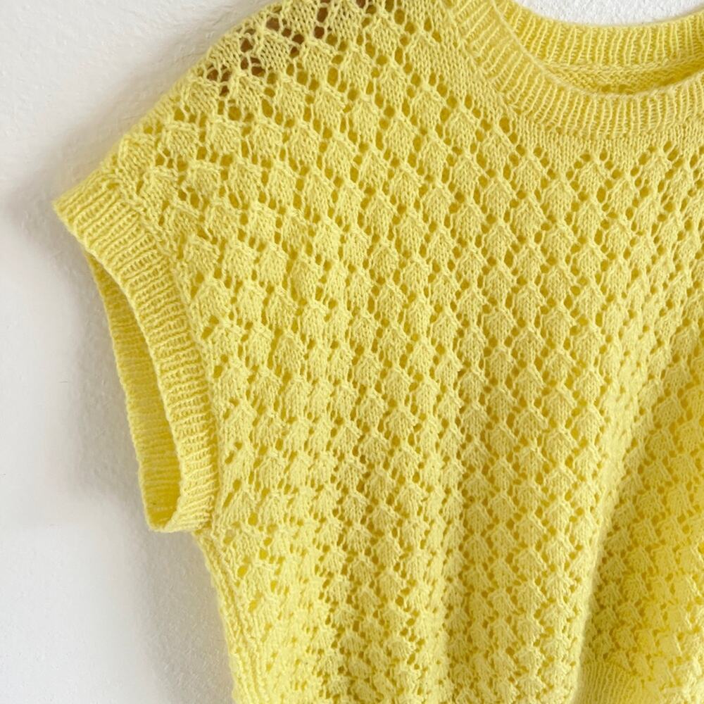 VINTAGE handmade yellow pointelle sweater top / size S-M - Picture 3 of 4